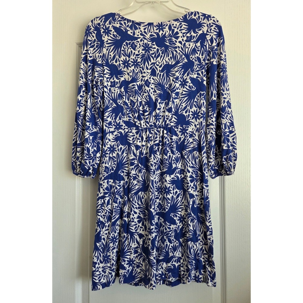 Boden Lucie Jersey Blue White Bird Floral Print 3/4 Sleeve Tunic Dress Sz 6 - Picture 3 of 6